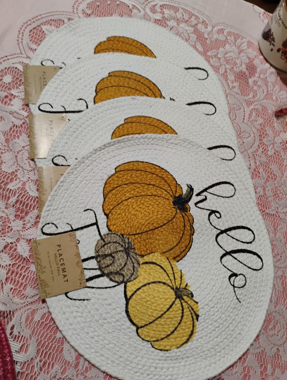 Place Oval Fall Placemat Set of 4, 15" Round 💯 Cotton